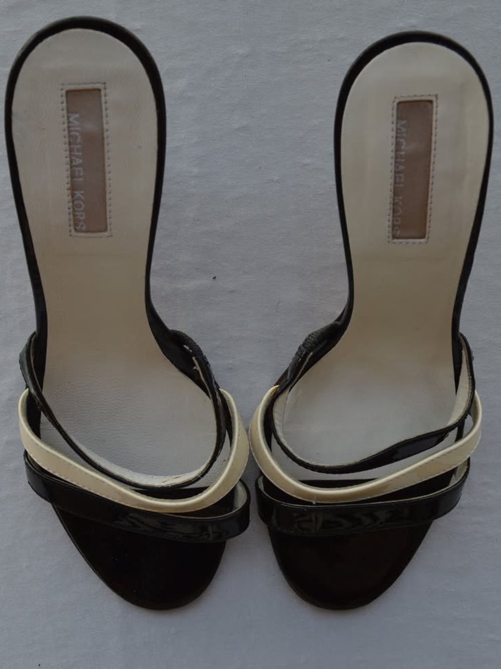 Michael Kors Black and Cream Strappy Slide Heels